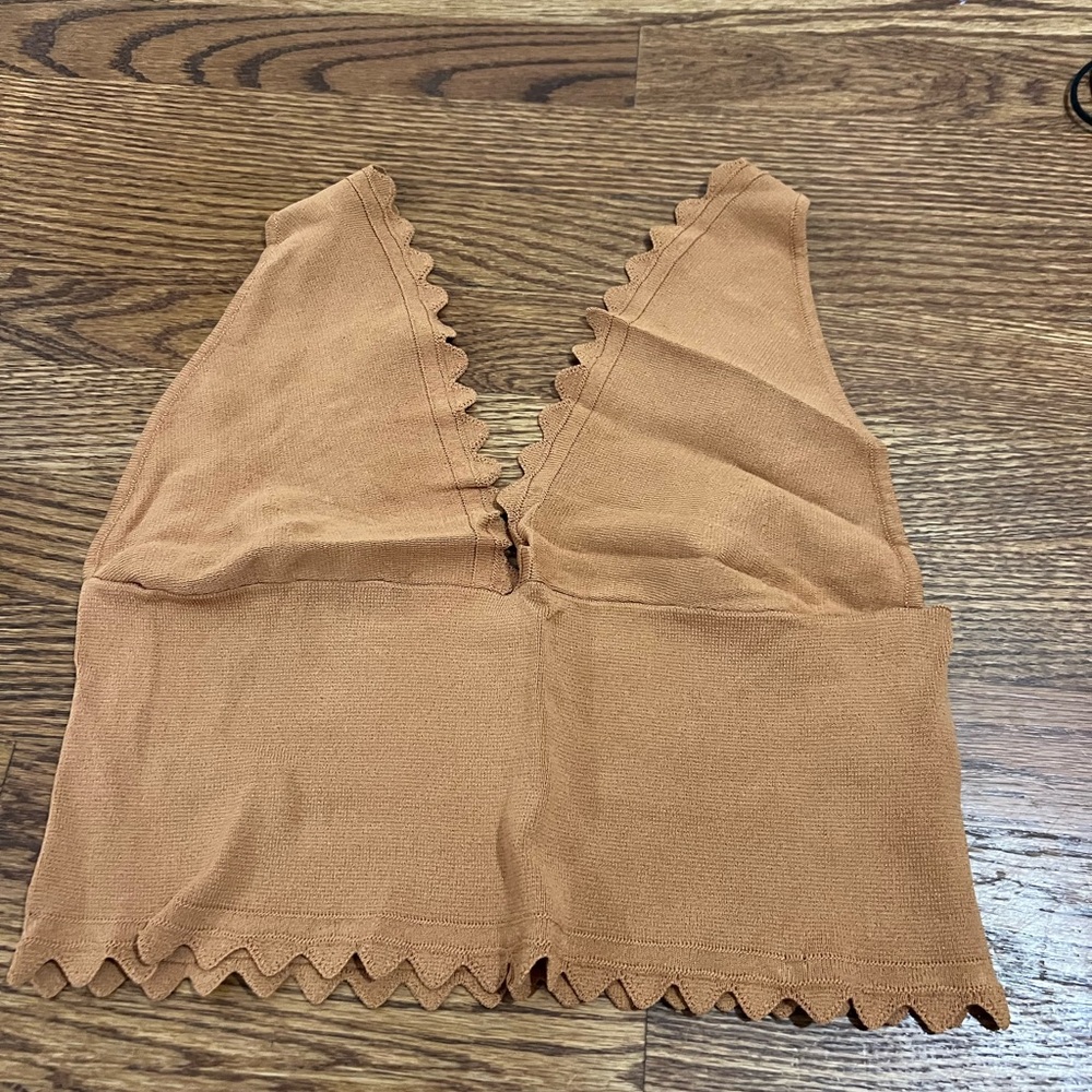 Free People Scalloped Tan Women's Top Large
